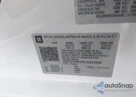 2020 Chevrolet Silverado 1500 4Wd Short Bed Lt from USA, damaged, VIN 3GCUYDED5LG313543